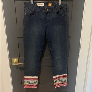 NWOT Anthropologie Pilcro Letterpress Dark Wash Patchwork Straight Leg Jeans